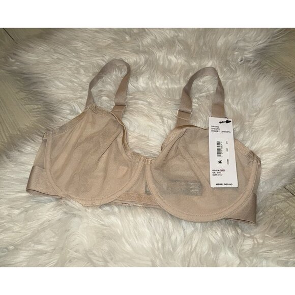 DKNY DK4085 Sheers Unlined Demi Underwire Bra Mesh Unpadded Womens 34D Beige New - Picture 1 of 8